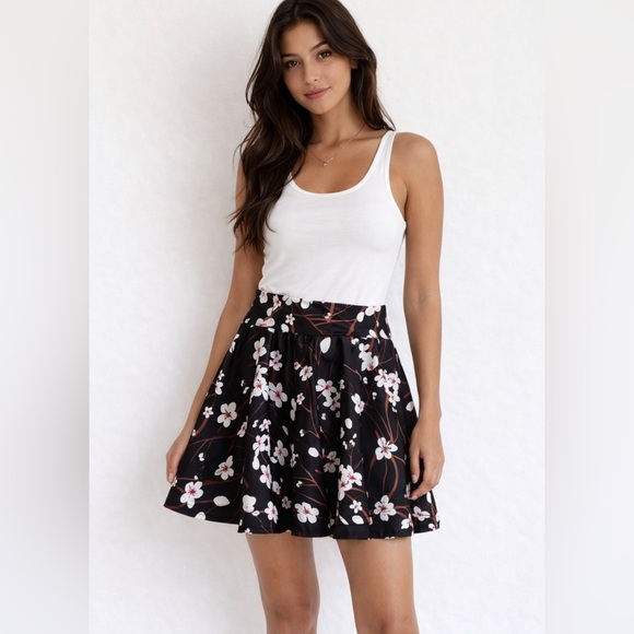 Dresses & Skirts - NWT WOMENS MINI SKIRT SIZE LARGE black with pink flowers​​​​​​​​​
